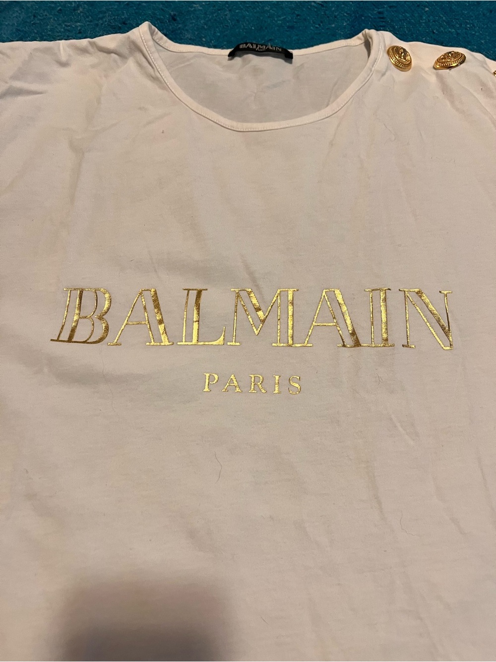 Balmain White Top with Gold Lion Buttons